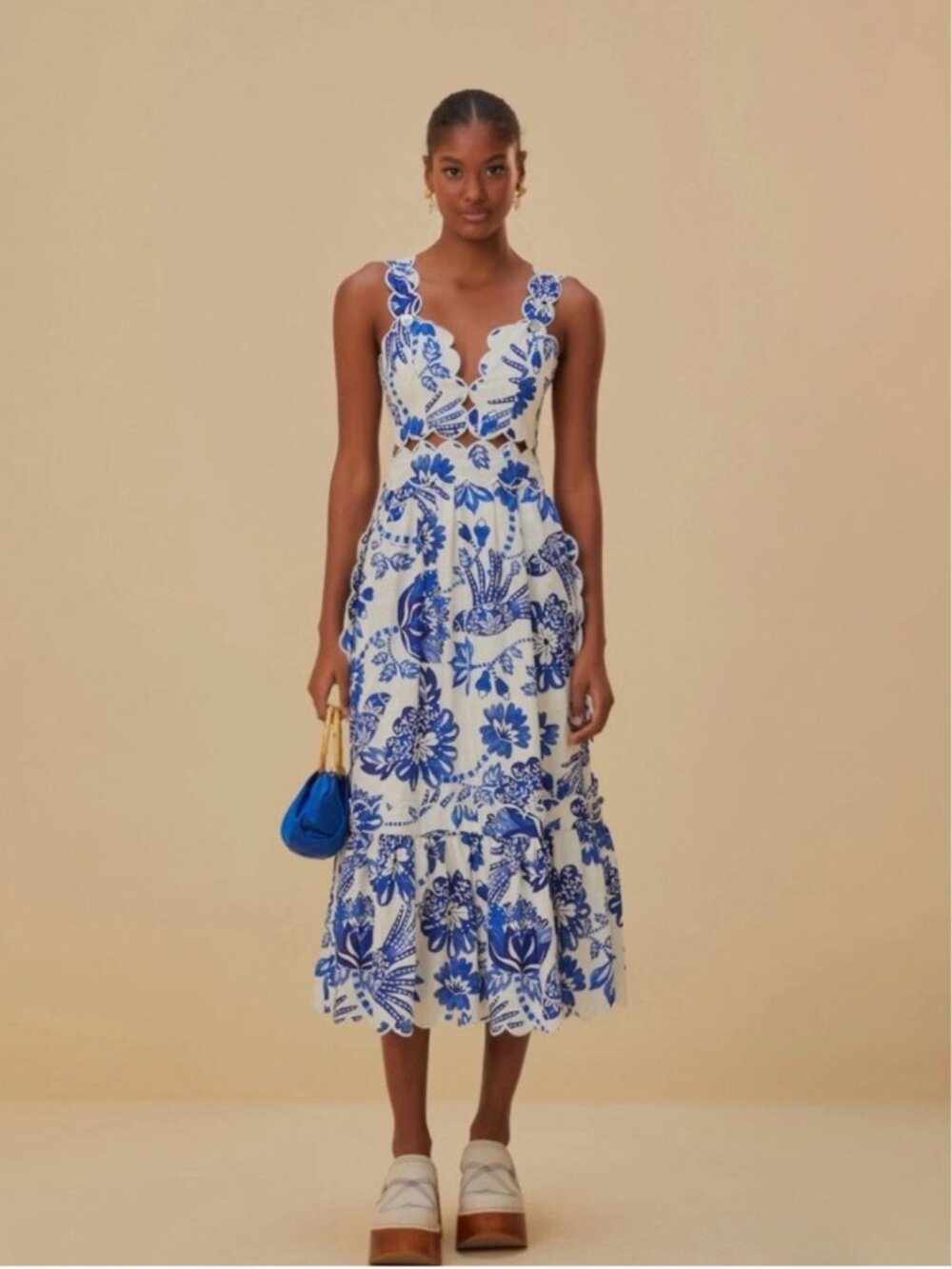 Farm Rio, off-white flowerful birds midi dress